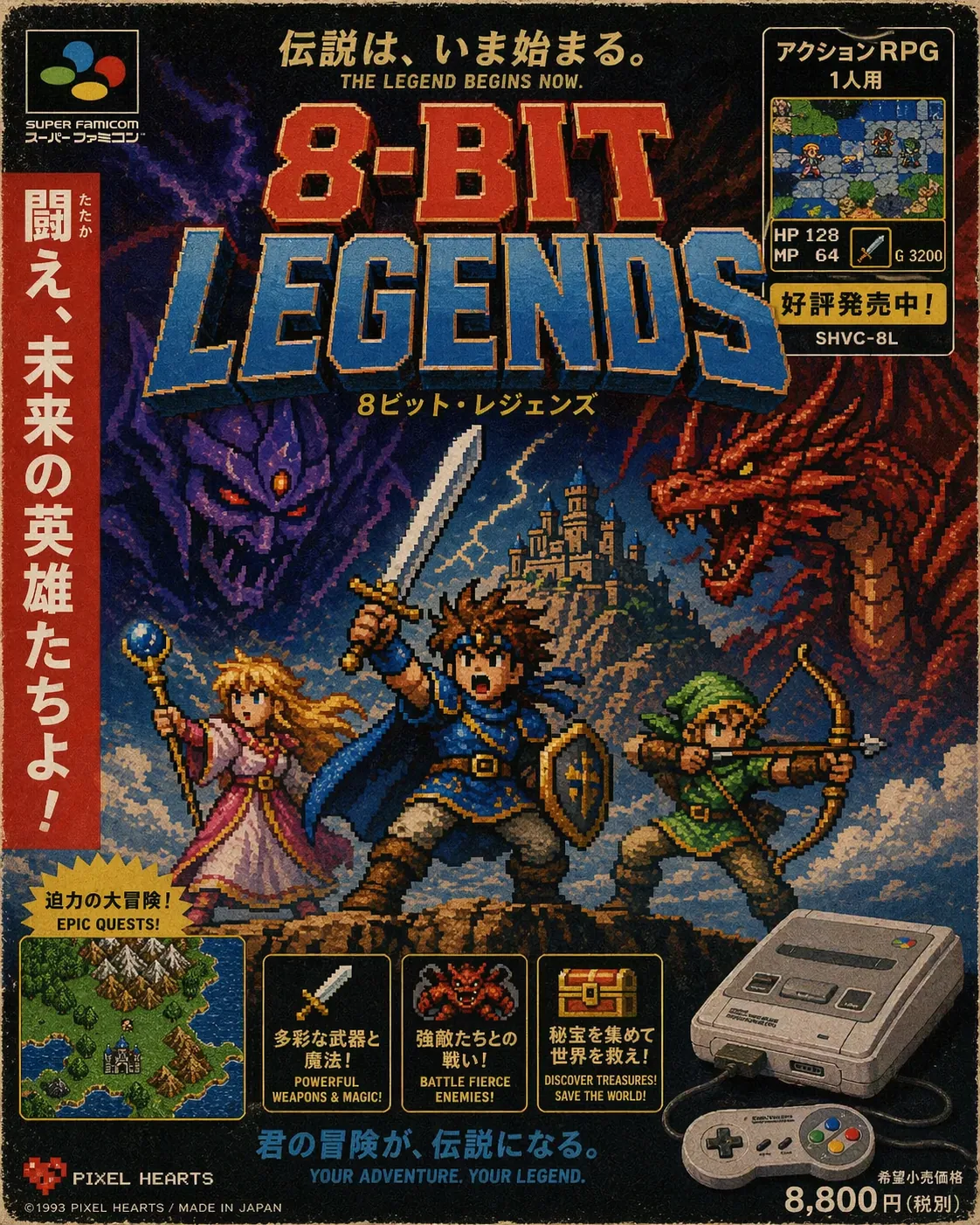 Kalın koleksiyon konsol reklam stilinde retro 1990'lar oyun posteri