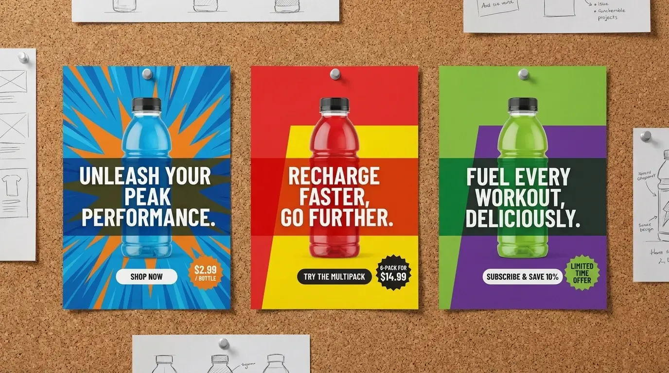 Net İngilizce başlıklar ve eylem çağrısı metni içeren reklam görseli panosu