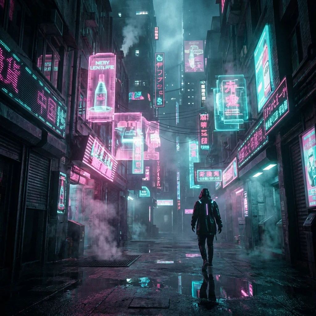 Cinematic cyberpunk atmosphere