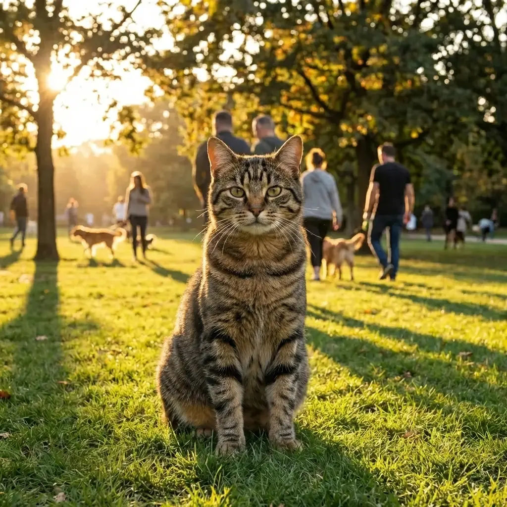 Cat with correct pose, lighting, and shadow interaction