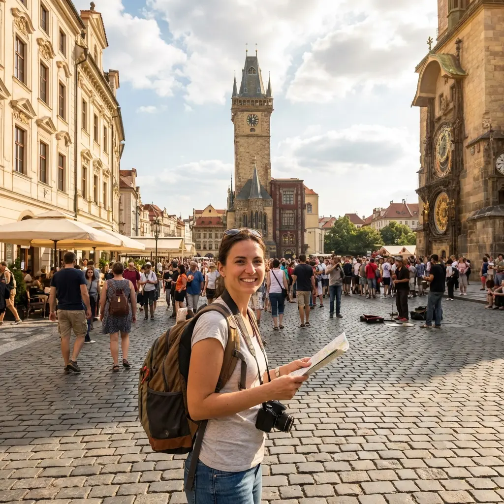 Before: Tourist photo with background crowd