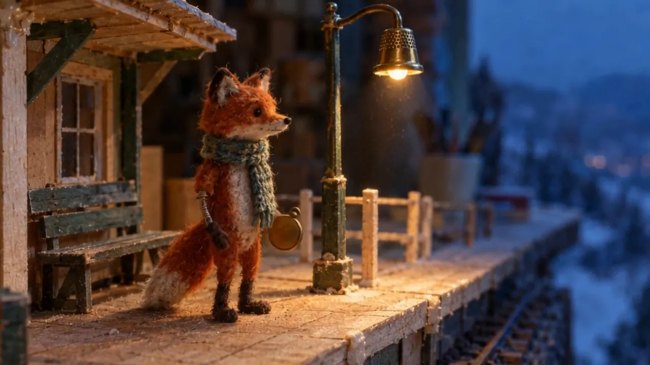Kling 4.0: Felt fox on a model platform
