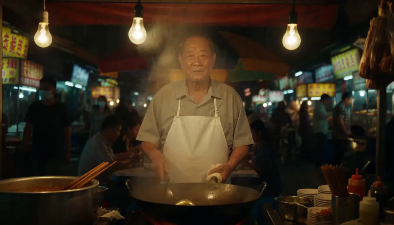 Noodle vendor: a line, then flames