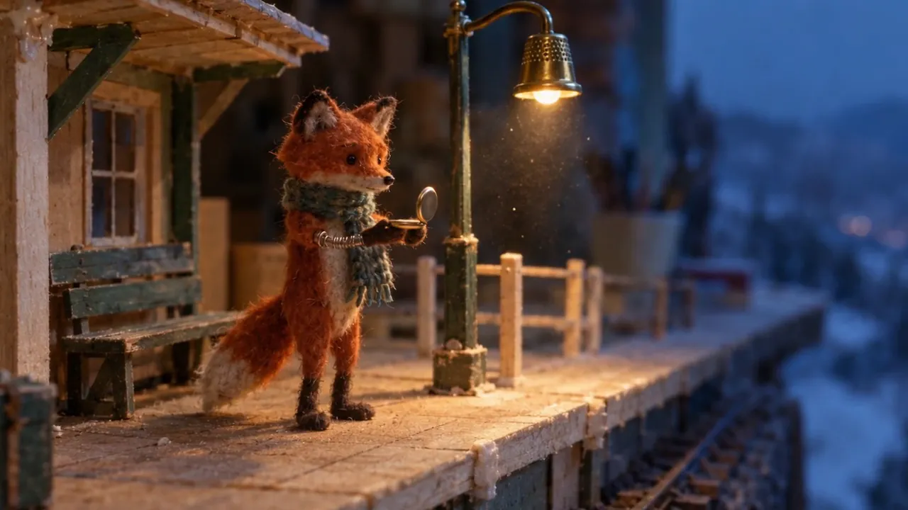 Seedance 2.5: Felt fox on a model platform