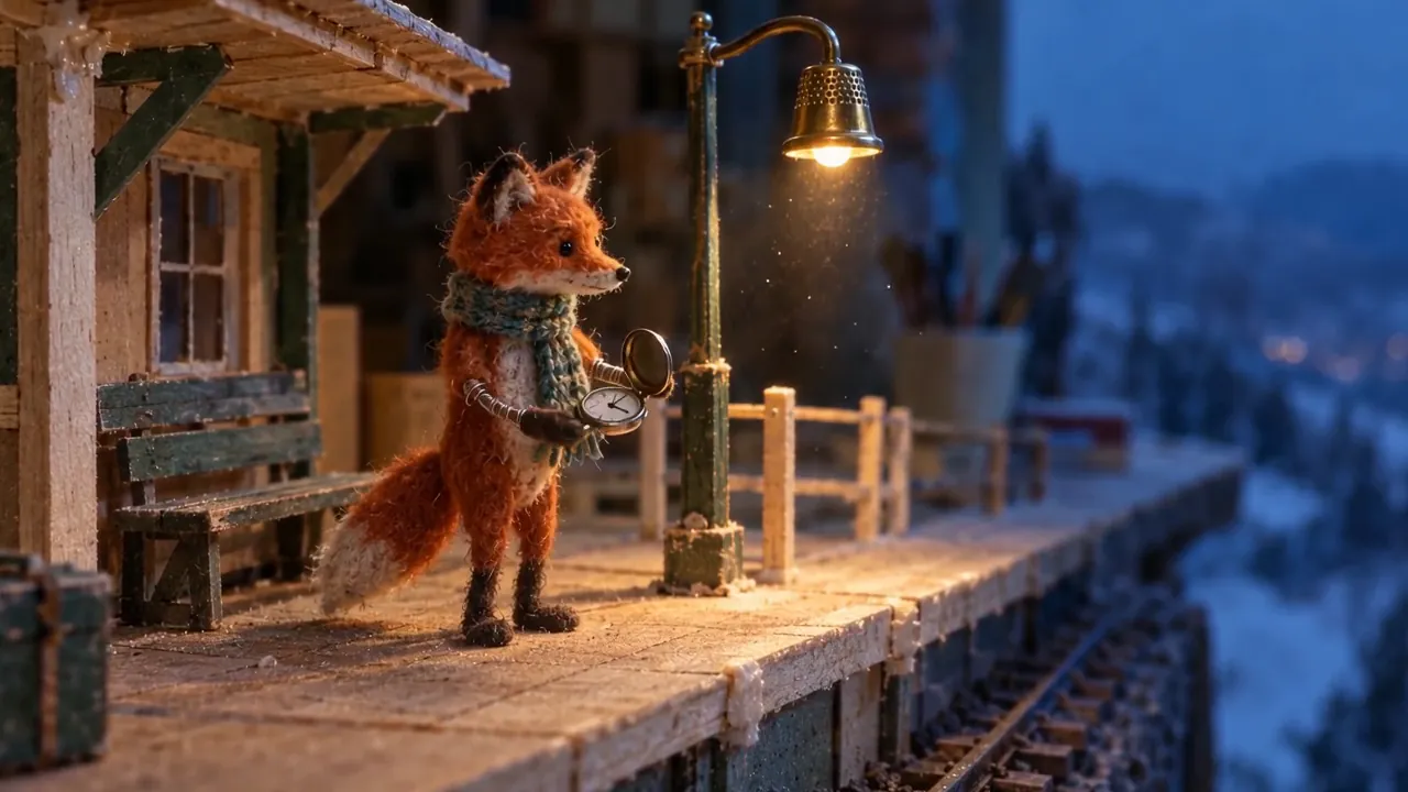 Wan 3.0: Felt fox on a model platform