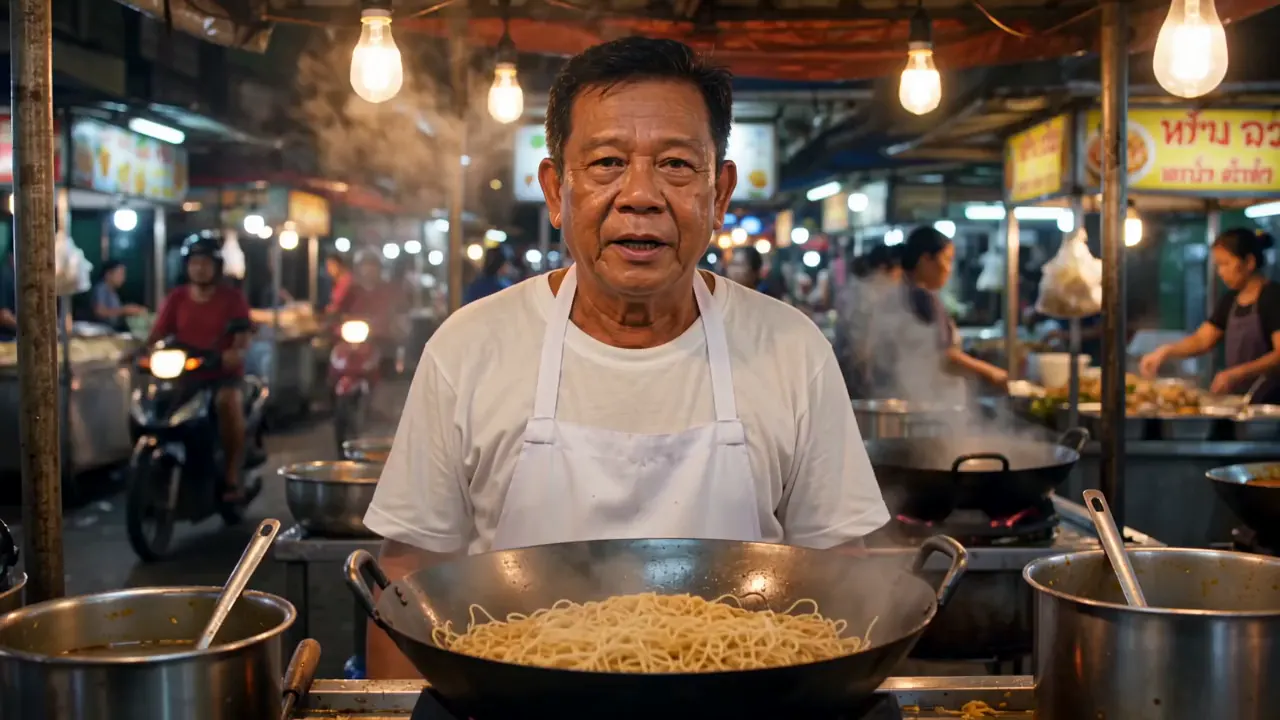 Noodle vendor: a line, then flames